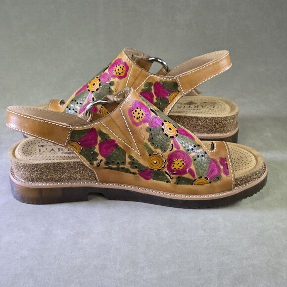 L'Artiste by Spring Step Samya Loop Toe Floral Leather Sandals Size EU38 US8 - Picture 5 of 11